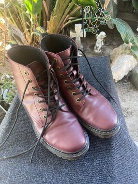Dr. Martens Burgundy Leather 8-Eye Lace-Up Ankle Boots